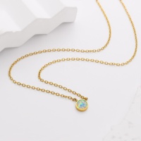 Collar con Colgante Redondo de Ópalo en Oro Rosa, Joyería Fina de Moda, Cadena de Ópalo de Acero Inoxidable para Mujer