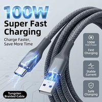 Cable de Carga Rápida USB-C de 100W y 6A con Trenzado de Nailon para Redmi, Teléfonos Android, Computadoras Portátiles, Uso en Automóviles