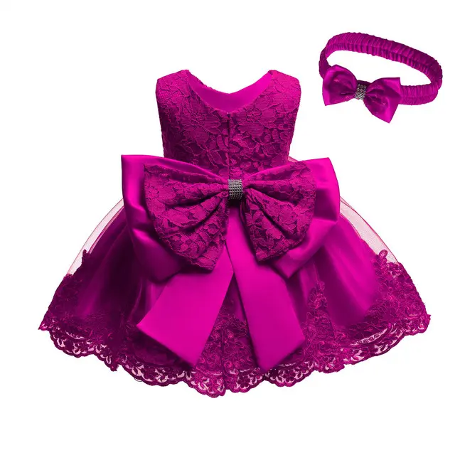 Baby Girls Party Dress Design Big Bowknot New Arrival First Birthday Cute Kids Lace Dress