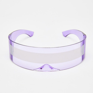80s futuriste espace cyclope Cyberpunk visière lunettes de soleil avec semi-enveloppement autour des lunettes sans monture translucide miroir lentille espace - Product Image 6