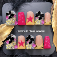 Ongles en acrylique courts en forme d'amande, personnalisés, carrés, effet eau, de luxe 3D, faits à la main, à presser, vente en gros