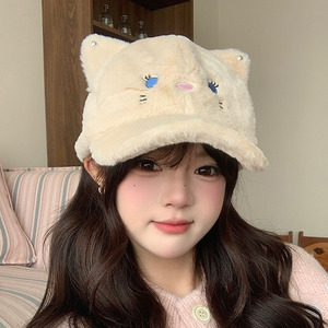 Korean Style Plush Cat Ear Baseball <b>Cap</b> For Women <b>Winter</b> Warm Windproof Fleece Hat - Product Image 1