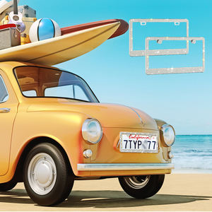 1Pc Wit Bling Kentekenplaat Frame Sprankelend Roestvrij Staal Strass Kentekenplaat Houder Glitter Kristal Kentekenplaat Afdekking - Product Image 3