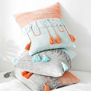 Style De Maison Boho Tassel Throw Pillow Set Multicolor Knit Decorative Cushions Home Accent 100% Cotton Pillow <b>Cover</b> Soft - Product Image 1