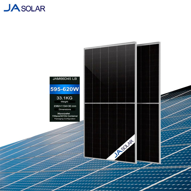 JAM66D45 LB 595-620W JA Solar Panel 595 600 605 610 615 620 Watt JA 620W N-Type Bifacial Double Class Photovoltaic Panel