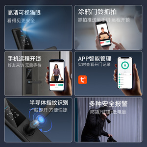 QLEUNG S821max <b>Smart</b> Door <b>Lock</b> Black Fingerprint Password Card App Control Interior Use - Product Image 4