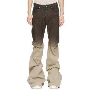 Jean droit taille mi-haute 5 poches délavé léger en denim indigo extensible pour homme - Product Image 1