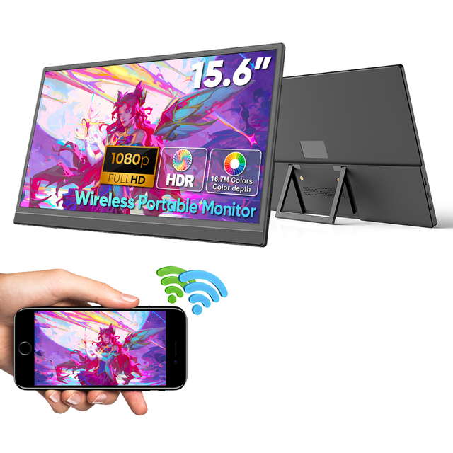 Wifi Wireless Built-in Wireless Miracast 15.6 Inch 1080P Monitor IPS Screen Dual Portable Gaming Monitor for Laptop Phone