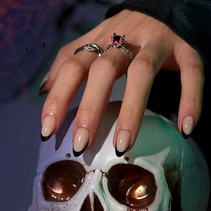 Faux Ongles Courts Amande de Luxe Personnalisables avec Logo, en Gel Souple, Style French Manucure, pour Halloween et Noël, Vente en Gros, Kit à Presser - Product Image 1