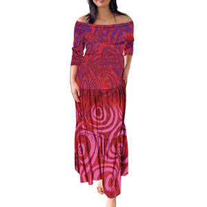 Ретро стиль Тихого океана наследие дизайн красный 3/4 рукава длинное вечернее платье, половина открытыми плечами из ткани в складку платье оборками Многоярусное платье для маленьких девочек - Product Image 1