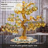 Premium Moderne Kristall-Dekoration Goldene Klare Apfel-Glücksbaum-Skulptur für Wohnzimmer, Teeraum, Hotel und Zuhause