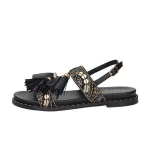 Sandalias Planas para Mujer Carmela, Negras, Talla 38, con Borlas y Cuentas, Estilo Veraniego - Product Image 1