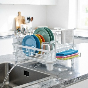 ชั้นวางจานครัวสีขาวสไตล์มินิมอล ขนาด L พร้อมถาดรองน้ำแห้งเร็ว ชั้นวางเก็บของบนเคาน์เตอร์ - Product Image 1