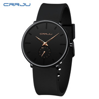 Montre à quartz Crrju 2150 Elegance, ultra-fine, de luxe, pour homme, bracelet en silicone agréable, étanche, style simple et décontracté