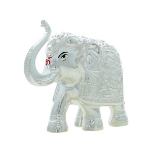 Elegante Figura de Elefante 3D en Metal Plateado Antiguo, Pulido, con Trompa Elevada, Diseño Amigable con el Vastu, Energía Positiva - Product Image 2