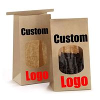 Emballage alimentaire personnalisé à emporter, sac en papier kraft brun à fond carré avec fermeture à lien métallique, refermable, pour café en grains, avec fenêtre