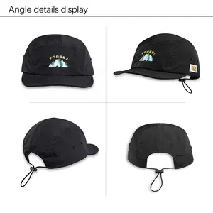 Custom 5 Panel Running Ripstop Sport Caps Curved Brim Cycling Camper Embroidery Logo With Cord Lock Quick Drying Athletic Hat