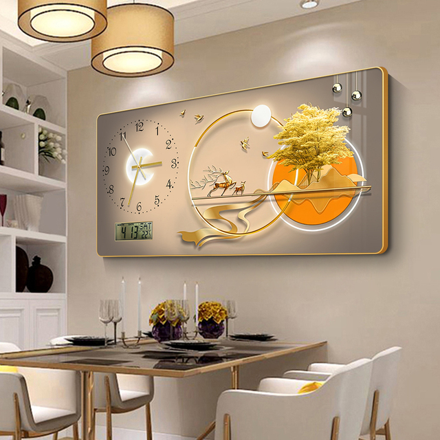 2025 New Modern Restaurant Art Wall Clock Deco With Framed Crystal Porcelain Wall Art With Clock