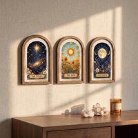 Décoration murale en bois cintrée, cadres photo en bois style soleil éclatant, ornement mural bohème pour la décoration intérieure
