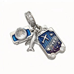 JS1946 18K chapado en oro esmalte azul náutico océano corazón Cz mariposa Ángel ala niña y niño viaje tema colgante encanto - Product Image 4