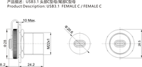 LYAN 22MM Metal Waterproof Cover USB3.1 Type-C Femelle à Femelle Panel Mount Connector Factory Direct Silver Shell USBC-01A