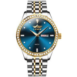 Solid Steel Band <b>Electronic</b> Quartz Watch Double <b>Calendar</b> Business and Export Cross-border Watch Men's - Product Image 2