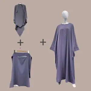 Conjunto de 3 pçs vestido abaya niqab hijab, conjunto de vestido para mulheres musculinas nida abaya vestido e amira longa hijab e niqab