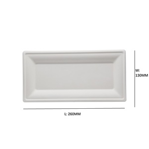 Thương mại 10x5 inch dùng một lần hình chữ nhật tấm trắng thân thiện với môi sợi mía số lượng lớn thực phẩm container bên compostable - Product Image 5