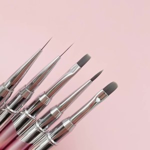 Ensemble de 12 pinceaux pour nail art, manche en métal rose, poils synthétiques en nylon, pour le dessin sur gel - Product Image 6