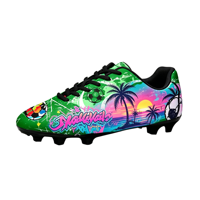 Chaussures de football personnalisées avec imprimé graffiti de palmiers tropicaux au coucher du soleil, chaussures de sport pour hommes, chaussures à crampons pour terrain ferme, chaussures d'entraînement en plein air