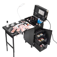 KONCAI Valise de Maquillage Pliante en Aluminium sur Roulettes, Station de Manucure, Table de Travail Cosmétique et Coiffure, Poste de Travail pour Ongles