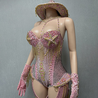 Combinaisons en diamant pour femmes, combinaison sexy en strass pour femmes, thème rose pour soirée