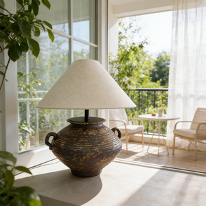 Lámpara <span class=keywords><strong>de</strong></span> Escritorio <span class=keywords><strong>de</strong></span> Cerámica Rústica Marrón <span class=keywords><strong>de</strong></span> Tendencia 2026 con Pantalla <span class=keywords><strong>de</strong></span> Lino, Estilo Wabi Sabi, Lámpara <span class=keywords><strong>de</strong></span> Cerámica con Doble Asa para Hotel y Villa - Product Image 2