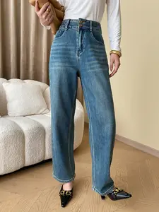 Jeans denim wanita, celana jins kurus wanita elastis pinggang tinggi, elastis, modis terbaru