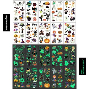 Luminoso Halloween Niños Dibujos animados Resistente al agua Ecológico Tatuaje Pegatinas Juego de 10 piezas para brazo Cara - Product Image 6
