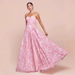 Vestido de Novia Largo con Estampado Floral Rosa, sin Tirantes, Corte en A, Cintura Natural, Escote Corazón, Transpirable - Product Image 4