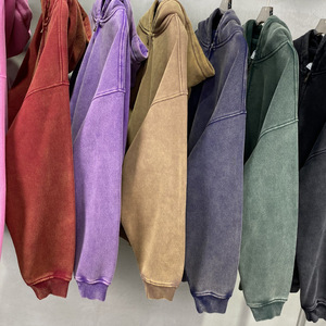 H5466 Manufacturer Custom 360 Gsm <b>Drop</b> Shoulder Wax Print Hoodies Oversized <b>Acid</b> Wash Double Side Zip up Hoodies - Product Image 4