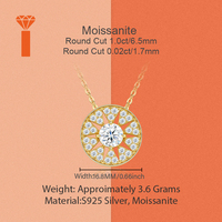Vrouwen Moissanite hangerketting met volledig pavé gezet zonpatroon, S925 zilver, 1 ct ronde moissanite, statement ketting