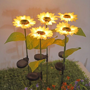 مصباح <span class=keywords><strong>LED</strong></span> شمسي مضيء على شكل عباد الشمس للحدائق الخارجية، مقاوم للماء IP65، مع مستشعر وبطارية، مناسب للفناء والمناظر الطبيعية والعشب - Product Image 4