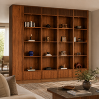 Armoire de présentation en bois de noyer sur mesure, bibliothèque intégrée du sol au plafond, unité de rangement murale pour salon