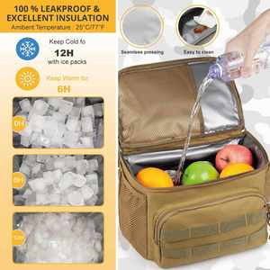Sac à dos isotherme tactique pour hommes, grand format, 2 compartiments, double étage, doublure en PVC, matière polyester souple - Product Image 3