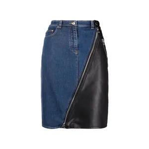 Váy Giả Da Denim Bất Đối Xứng Có Khóa Kéo Chi Tiết Trang Trí Bằng Cotton/Giả Cho Nữ Trẻ Tùy Chỉnh