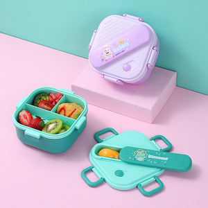 เบนโตะเตาอบไมโครเวฟทรงสี่เหลี่ยมการ์ตูนกล่องอาหารกลางวันแบบพกพาช่องสี่เหลี่ยมกล่องอาหารกลางวันพลาสติกปิดสนิทได้ - Product Image 5