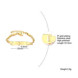 Bracelet à breloques <span class=keywords><strong>en</strong></span> chaîne à maillons avec barre gravée personnalisée pour bébé et enfant, <span class=keywords><strong>en</strong></span> acier inoxydable plaqué <span class=keywords><strong>or</strong></span> 18 carats - Product Image 5