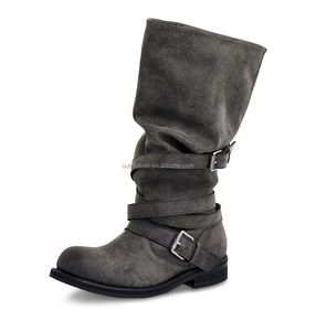 Botas de Ante Beige de Alta Calidad, Estilo Desgastado, a la Moda, Botas de Cuero hasta la Rodilla para Mujer, con Hebilla y Correa, Estilo Holgado - Product Image 2