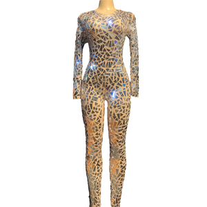 Scintillant voir à travers argent miroir paillettes body femmes Sexy pôle danse justaucorps scène porter discothèque fête combinaisons combishorts - Product Image 1