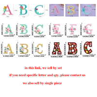 Magnifiques patchs brodés thermocollants autocollants de 3,5 cm, 4,5 cm, 5 cm, 6 cm, 6,5 cm, lettres de A à Z, chiffres de 0 à 9, fleurs et alphabets
