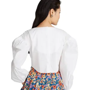 new arrival women long puff sleeves printed floral puff casual tops