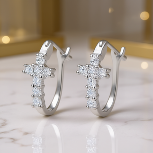 Eleganti Orecchini a Cerchio Incrociati in Argento 925 Placcato Rodio con Cristalli, Gioielli Classici da Donna per Uso Quotidiano - Product Image 2