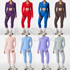 Phụ Nữ Của Quần Áo Tùy Chỉnh Tập Thể Dục Tập Thể Dục Yoga Thiết Lập 3-Mảnh Dây Kéo Áo Khoác Và Xà Cạp Yoga Phong Cách Quần Thể Thao Tracksuit Trang Phục - Product Image 3